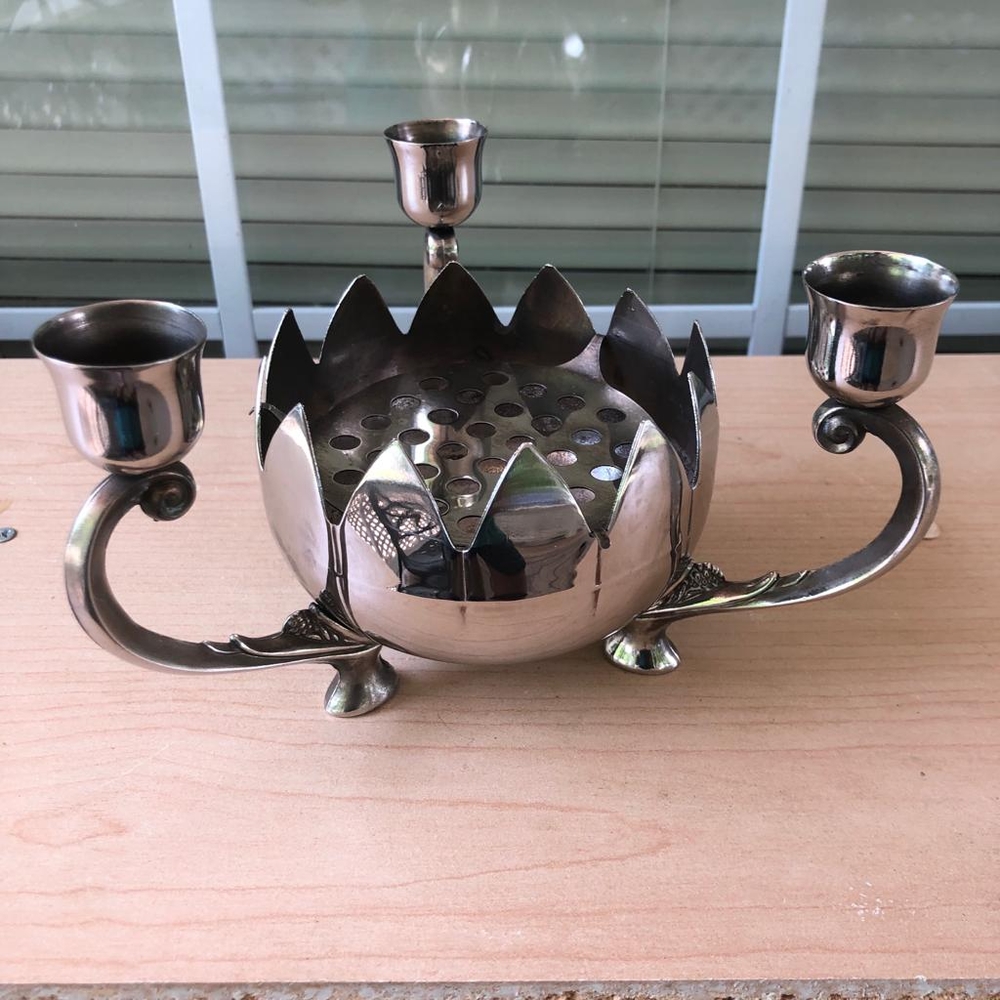 Silver Vintage Lotus Flower Frog Legs Candle Holder Centerpiece